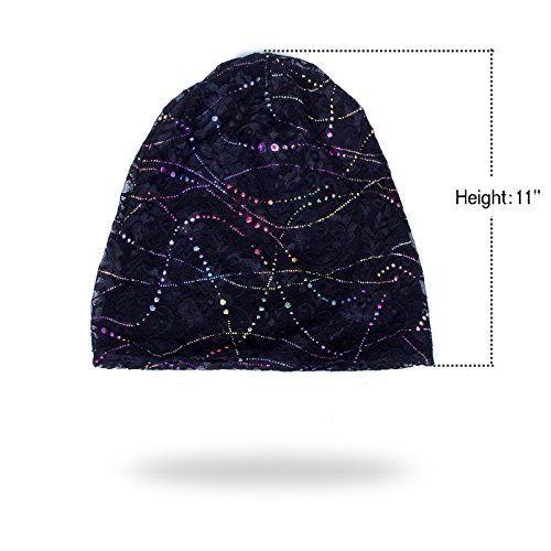 WELROG Sombrero de quimio Sombrero de Mujer Beanie Pañuelo de Cabeza Super Suave Slouchy Turbante Sombreros Envolturas para la Cabeza (Azul Marino/Negro)