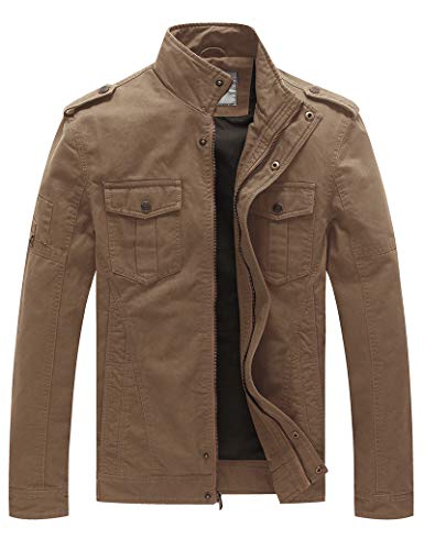 WenVen Cazadora Casual Militar Sahariana Primavera para Hombre Caqui X-Large