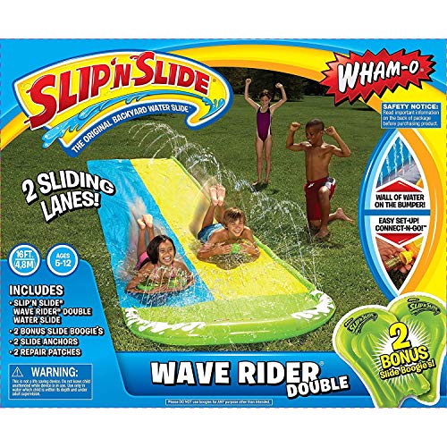 Wham-O Boogie, Unisex Juvenil Slip n Slide Wave Rider Doble 16 pies, Amarillo y Azul, 1