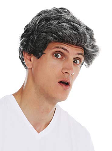 WIG ME UP- 3270-K21B-KB80 Peluca Halloween Carnaval Hombres Pelo Ondulado Corto Raya Gris mechones