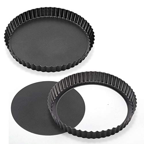 WisFox 2 Pack antiadherentes 8.8 pulgadas Quiche Tart Pan, extraíble Loose Bottom Tart Pie, Round Tart Quiche Pan con base extraíble