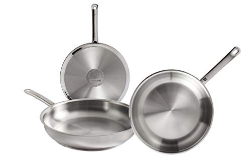 WMF Profi Set de 3 sartenes de Acero Inoxidable de 20, 24 y 28 cm, con Antiadherente para Todo Tipo de cocinas Incluido inducción