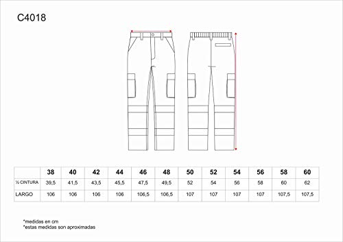Work Team Pantalón con 2 Cintas de Alta Visibilidad y Reflectante, Refuerzos y Multibolsillos. EN471. Hombre Marino+Amarillo A.V. 52