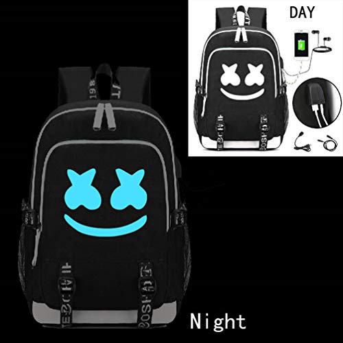 WYCY Mochila Luminosa Marshmello Bolsa para la Escuela Gran Volumen 36L con Puerto de Carga USB y línea de Audio Mochila Escolar Unisex Mochila con Llavero Bordado Colgante (Marshmello)