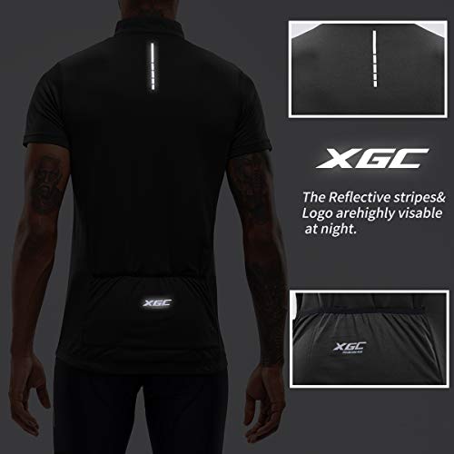 XGC - Maillot de ciclismo de manga corta para hombre con tejido transpirable de secado rápido, Primavera-Verano, Hombre, color Negro (, tamaño L