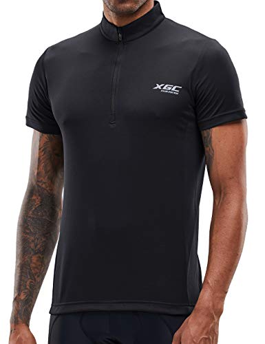 XGC - Maillot de ciclismo de manga corta para hombre con tejido transpirable de secado rápido, Primavera-Verano, Hombre, color Negro (, tamaño L