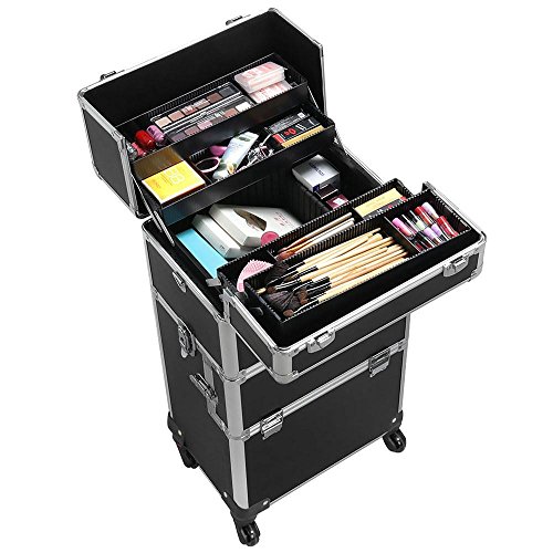 Yaheetech 3 en 1 Maleta de Maquillaje Estuche Cosmetico Maletín Maquillaje Profesional Trolley Beauty Case Negro