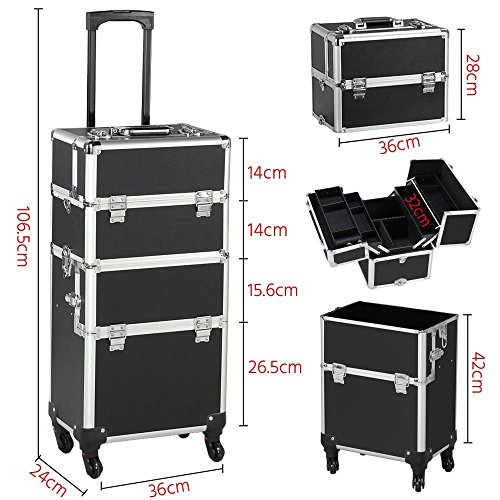 Yaheetech 3 en 1 Maleta de Maquillaje Estuche Cosmetico Maletín Maquillaje Profesional Trolley Beauty Case Negro