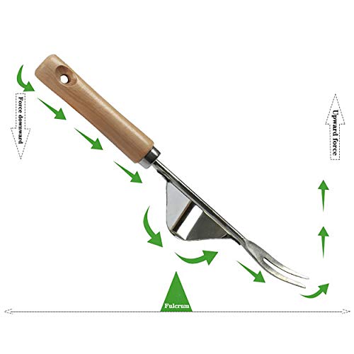 YAVO-EU Eliminar Malas Hierbas Extractor Quita Desherbador Manual Horquilla de Mango de Madera Desmalezador de Jardín De Acero Inoxidable