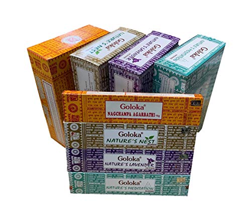 YesMandala Surtido Inciensos Goloka. Nag Champa - Nature´s Nest - Lavanda - Meditacion - 4 Cajas x 15g -