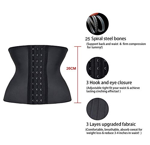 YIANNA Fajas Reductoras Adelgazante Mujer Waist Trainer Corset Reductor Cinturilla Moldeadora Latex Corsé Colombianas Negro, 110299 Size XS