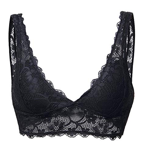 YIANNA Mujer Sujetador De Encaje con Relleno Elasticidad Sujetadores Comfort Lace Bra Top sin Aros Negro,UK-YA7120-Black-L