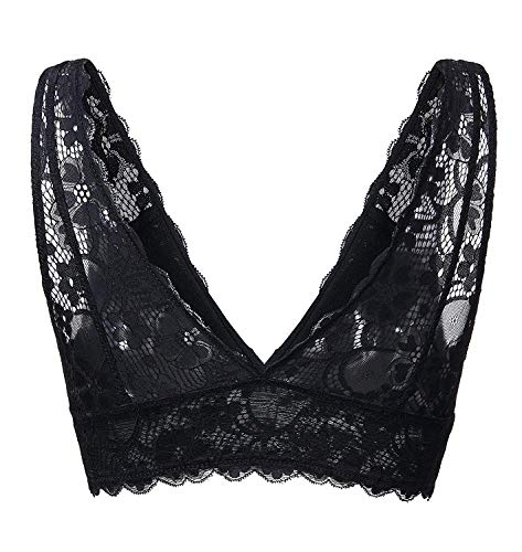 YIANNA Mujer Sujetador De Encaje con Relleno Elasticidad Sujetadores Comfort Lace Bra Top sin Aros Negro,UK-YA7120-Black-L