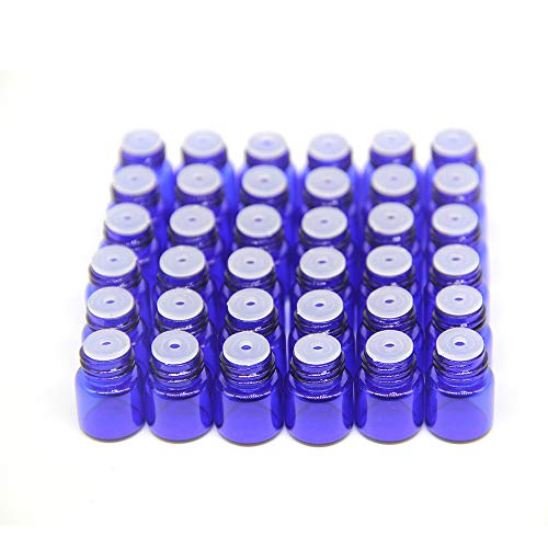 Yizhao Azul Botellas de Aceite esencial de Vidrio Vacías 1ml,con Reductor de Orificio y Tapa,Para Aceites Esenciales, E-Líquidos,Aromaterapia,Perfumes,Masajes,Laboratorio de Química – 36 Pcs