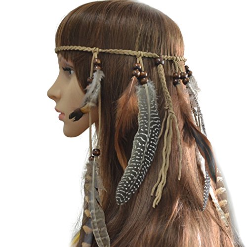 Ymwave Indio Diadema Hippie Tocados Diadema Pluma Pavo Tocado de Indio Pelo Hippie Bohemia Banda Para Mujer