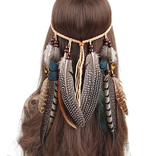 Ymwave Indio Diadema Hippie Tocados Diadema Pluma Pavo Tocado de Indio Pelo Hippie Bohemia Banda Para Mujer