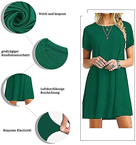 YOUCHAN Vestidos Mujer de Camiseta Suelto Casual Cuello Redondo Ocasional Sólida Mini Vestido_Ejercito Verde_L