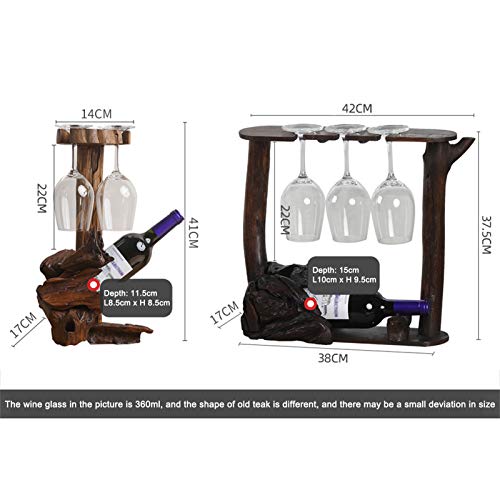 YQJ Soporte para Botellas De Vino En Forma De Madera Natural para Encimera De Pie con Soporte De Vidrio, Completamente Ensamblado para Bar, Restaurante, Cocina,for 1 Bottle & 2 Glasses