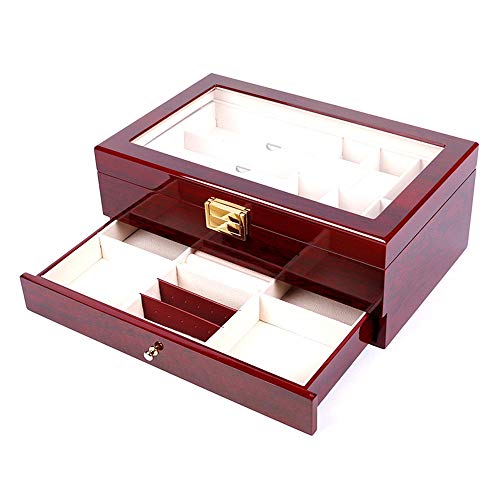 Yuefensu Caja de Almacenamiento de Pantalla del Reloj Madera De Doble Capa Caja De Reloj De Joyería 6 + 3 Vasos De Almacenamiento De Joyero Collar (Color : Red, Size : One Size)