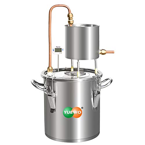 YUEWO Moonshine Still Alembic Spirits Kit Caldera de vinificación con Bomba de termómetro destilador de Aceite Esencial de Alcohol para Whisky Brandy Vodka 304 Acero Inoxidable (33L)