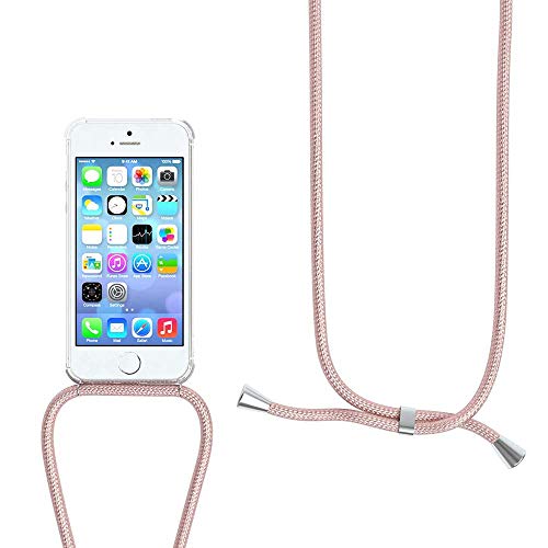 YuhooTech Funda con Cuerda para iPhone 7/ iPhone 8/ iPhone SE 2020, Carcasa Transparente TPU Suave Silicona Cover Case Cubierta con Colgante Ajustable Collar Correa de Cuello Cadena Cordón, Oro Rosa