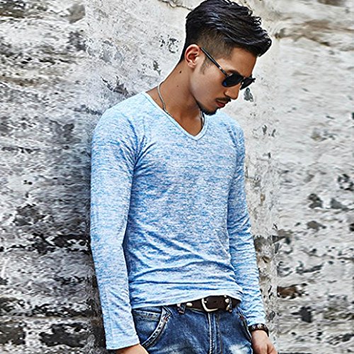 Yvelands Handsome T-Shirt Hombres Personalidad de Moda con Cuello en V Casual Slim Solid Top Manga Corta Blusa Chaqueta Outwear Summer, Cheap Clearance! (Azul, XL)