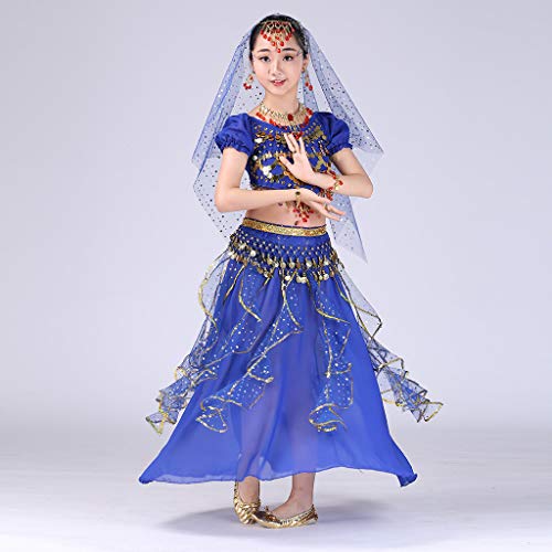 YWLINK Danza del Vientre, NiñAs India Danza del Vientre Danza Egipcia Traje De Rendimiento Conjunto De 2 Piezas Traje De Baile Vestido De Fiesta Bien Parecido(Azul Oscuro,4-9 años/S)