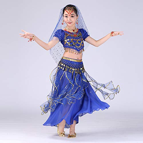 YWLINK Danza del Vientre, NiñAs India Danza del Vientre Danza Egipcia Traje De Rendimiento Conjunto De 2 Piezas Traje De Baile Vestido De Fiesta Bien Parecido(Azul Oscuro,4-9 años/S)