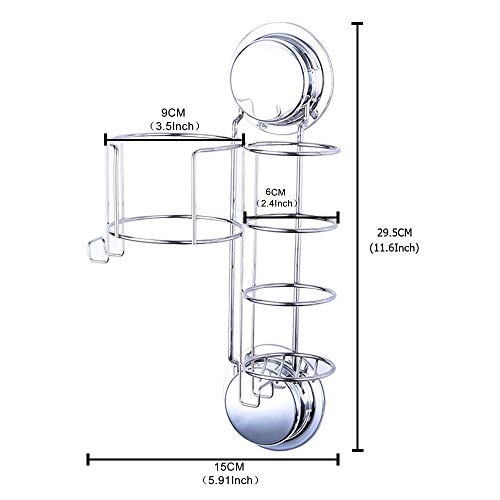 Y·z,Soporte De Secador Y Plancha De Pelo De Acero Inoxidable para Montaje En Pared Estante Almacenamiento con Ganchos Ventosas O Tornillos para El Baño del Hotel