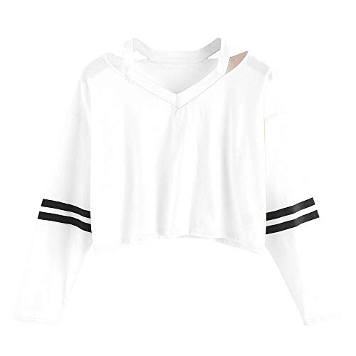 ZODOF Sudaderas Cortas para Mujer,Moda para Mujer Sudadera de Manga Larga con Cuello en V Tops Casual Blusa Contraste del Arco Iris Sudaderas Mujer Cortas Adolescente Deportiva Sweatshirt Blusa Tops