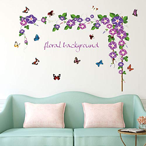 ZWXDMY Decorativas Pegatinas De Pared,Violeta Morning Glory Vides Flores Florales Butterfly Ladybug,Impermeable Extraíble,Restaurante Salón Dormitorio,Art Wall Sticker,Mural Poste