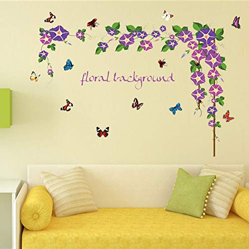 ZWXDMY Decorativas Pegatinas De Pared,Violeta Morning Glory Vides Flores Florales Butterfly Ladybug,Impermeable Extraíble,Restaurante Salón Dormitorio,Art Wall Sticker,Mural Poste