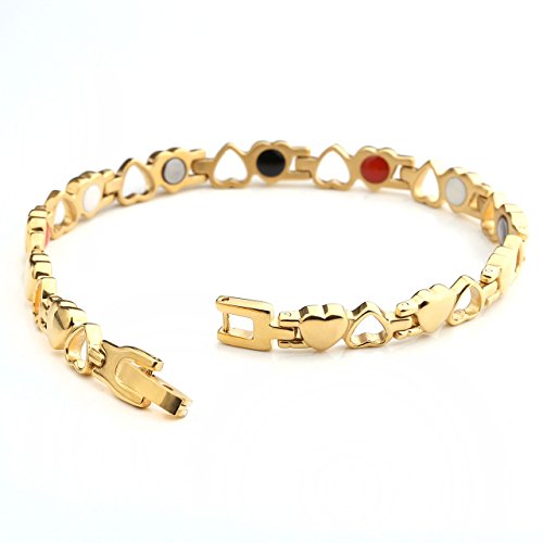 Zysta Acero Inoxidable Joyas Mujer Pulsera Magnética Acero Inoxidable 4 en 1 Terapia magnética Pulsera Hueco Amor Forma de corazón magnética Brazo Maduro Oro