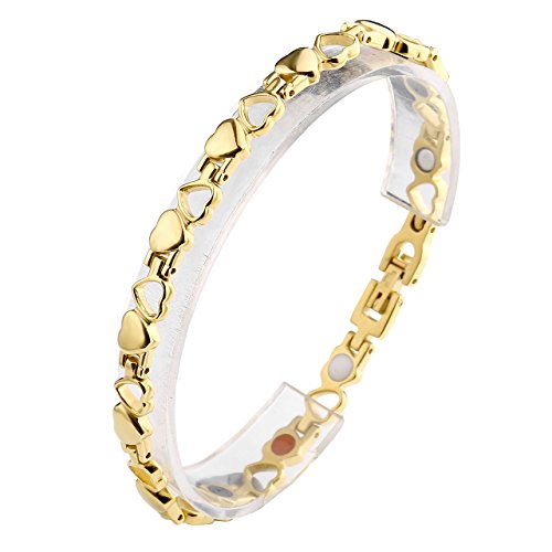 Zysta Acero Inoxidable Joyas Mujer Pulsera Magnética Acero Inoxidable 4 en 1 Terapia magnética Pulsera Hueco Amor Forma de corazón magnética Brazo Maduro Oro