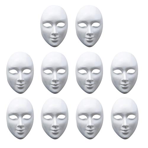 10 Máscaras Blancas Completa, Unisex - Máscara para Pintar De Disfraces, Decorar y Diseñar - PVC Halloween, Cosplay, Bricolaje DIY, Manualidades, Carnaval y Mascarada.