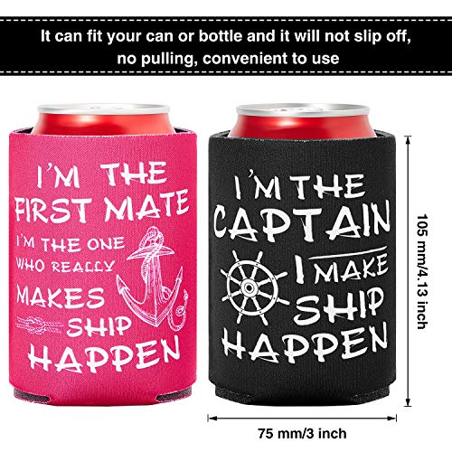 12 Piezas Funda de Enfriador de Botella de Vela Náutica Funda de Lata de Cerveza Regalos de First Mate Ship Happen Nautical, Negro y Rojo Rosado