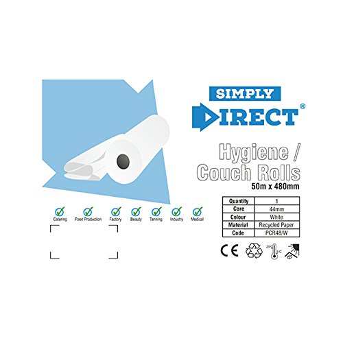 2 x Simply Direct Escritorio Blanco Masaje Sofá Cama Rollos. Rollo Higiénico 2 Capas. 48cm ancho x 50m largo (19" x 164')