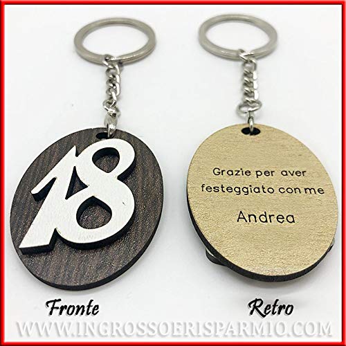 20 llaveros de madera con colgante ovalado y número 18 personalizados con nombre, recuerdos originales de dieciséptimo masculino y femenino (sin personalización-sin embalaje)