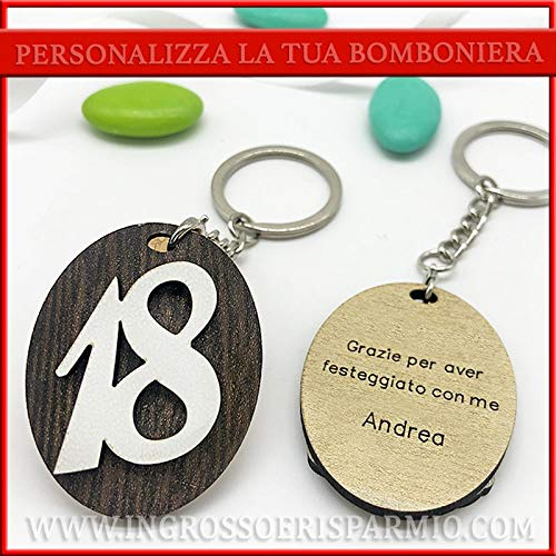 20 llaveros de madera con colgante ovalado y número 18 personalizados con nombre, recuerdos originales de dieciséptimo masculino y femenino (sin personalización-sin embalaje)