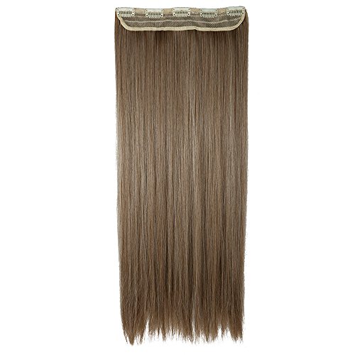 26"(66cm) Extensiones de Cabello Clip Pelo Sintético Se Ve Natural [Arena Oscura mezcla Rubio Claro] [Una Pieza 5 Clips] Lisas Largas Postizos Pelucas para Mujer (120g)