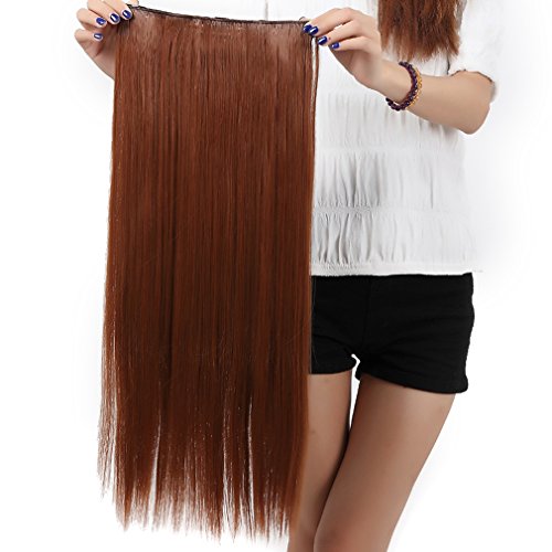 26"(66cm) Extensiones de Cabello Clip Pelo Sintético Se Ve Natural Una Pieza 3/4 Cabeza Completa Postizos Pelucas para Mujer Lisas (120g,Castaño Caoba Claro)