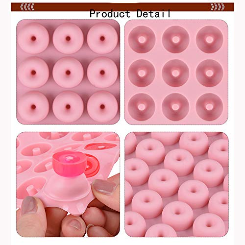 2pcs Silicona Donut Pan Molde,Molde de silicona para tartas de chocolate con forma redonda de 64 mini donuts, Molde de Jalea, Galletas y Caramelo, Hornear Pastel