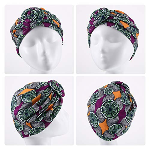 3 Piezas Pañuelo Turbante Africano Turbante Boho Gorro de Punto Elástico (Amarillo, Naranja y Verde)