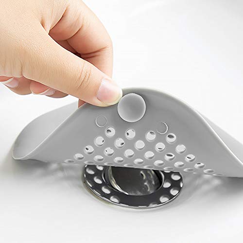 4 piezas Silicona Protector de drenaje con lechón Senhai Colador fregadero Ducha pelo colector Bañera Cubierta de drenaje para cocina Baño- Gris blanco