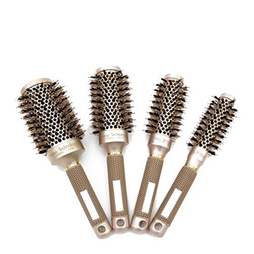 4pcs Peine profesional, Nano Ceramica Y barril jónico Cepillo térmico redondo Cepillo de rizado para el hogar y peluquería (B)