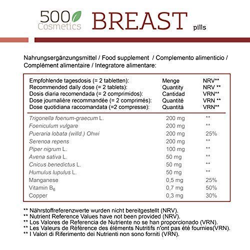 500Cosmetics Breast - Complemento Natural para la mujer - Ingredientes 100% Naturales - Fabricado en la UE - 60 Tabletas. (1)