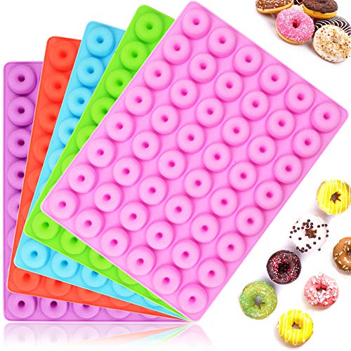 5pcs Silicona Donut Pan Molde,Molde de silicona para tartas de chocolate con forma redonda de 48 mini donuts, Molde de Jalea, Galletas y Caramelo, Hornear Pastel