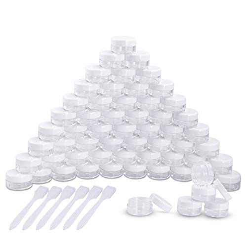 60 Piezas Tarros de Plástico, Contenedores Cosmético de Viaje Envases de Vacío Transparente con Tapas de Tornillo para Cosmética Crema Muestra, Polvo, Decoración de Uñas, 5g 5ml Blanco