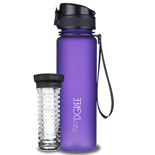 720°DGREE Botella de Agua uberBottle – 500ml, 500 ml, 0.5l, Lila, Violeta | Novedosa Botella Deportiva | Sin BPA | para niños, Fitness, Deportes, fútbol, guardería, Escuela, pequeños, antigoteo