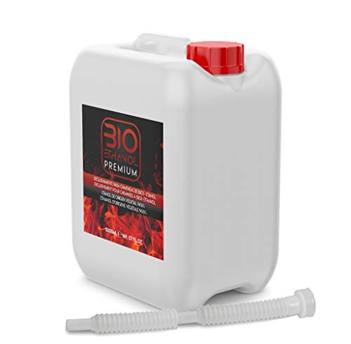 8 x 5 Litros Bioetanol Premium con Embudo - Etanol Vegetal para chimeneas - 40 Litros Combustión de alta calidad no humos origen Vegetal